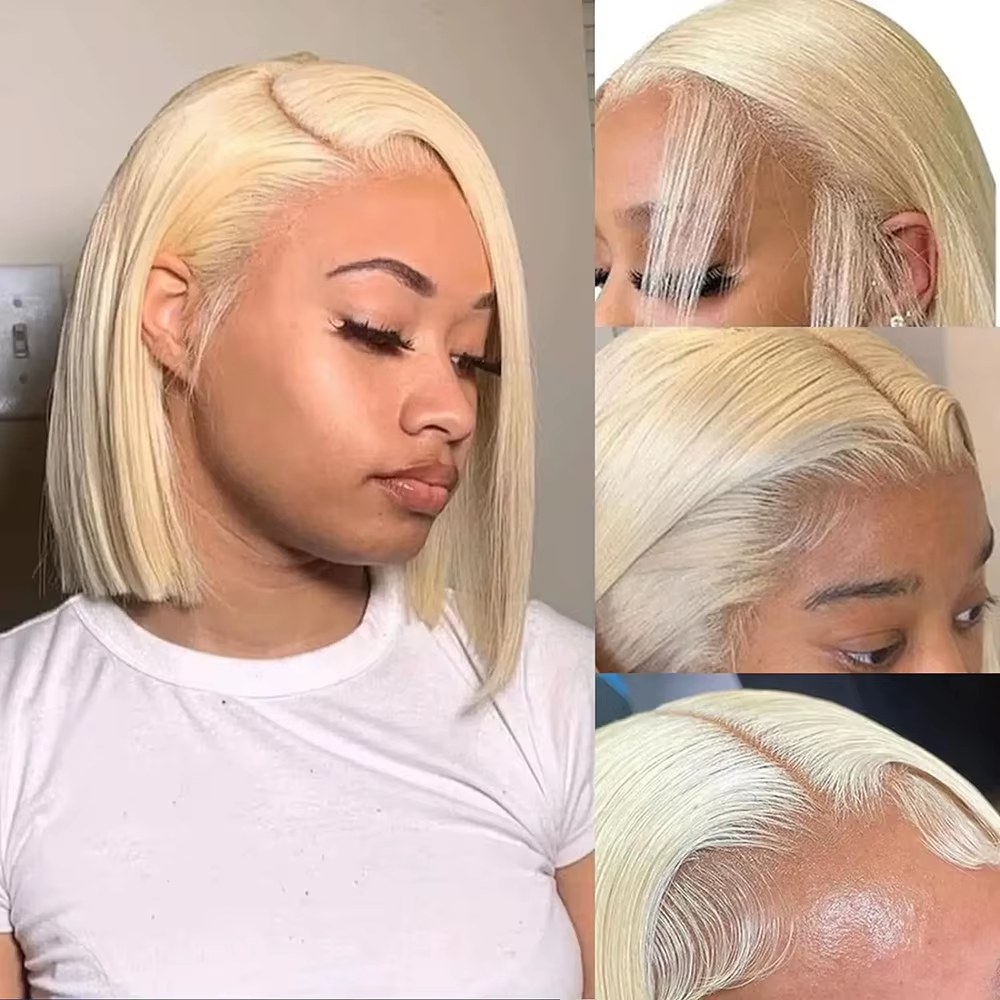 613 Blonde Silky Straight Lace Frontal Wig Bob Wig Human Hair Short Straight Lace Front Bob Wigs