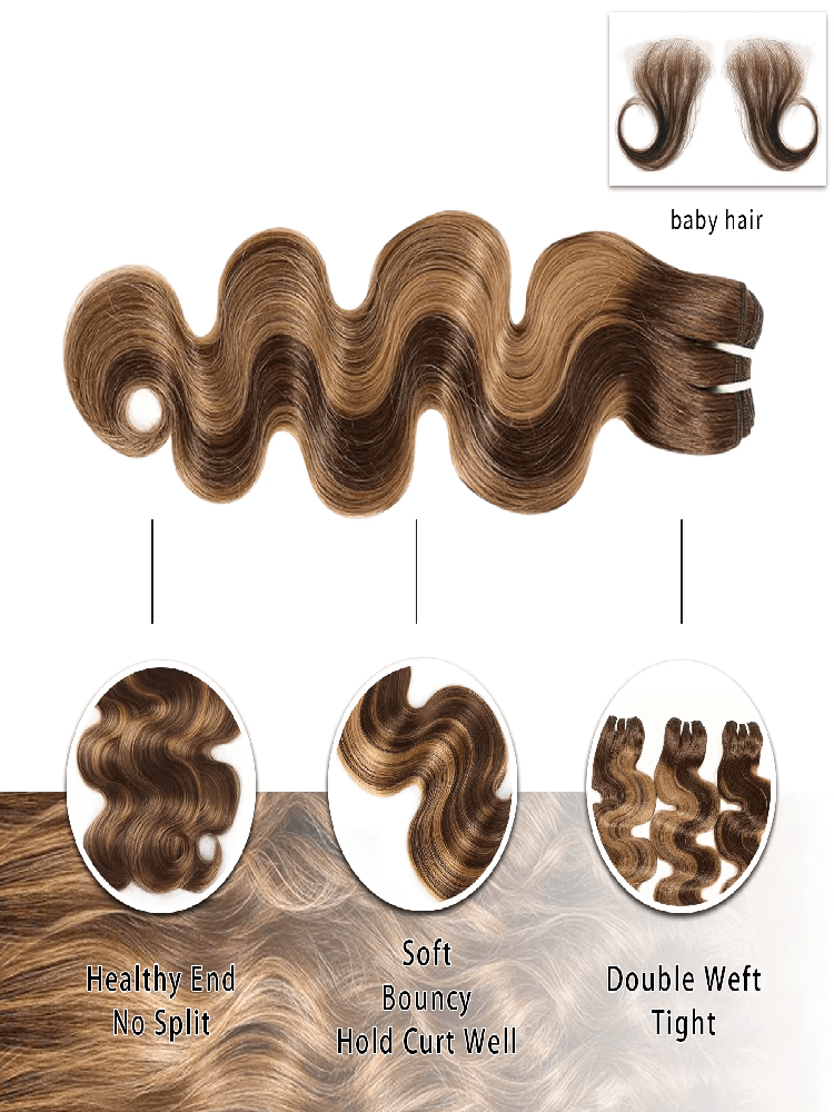 Rovess 30 30 30 30 Inch 4/27 Highlight Body Wave Hair Bundles Virgin Brazilian Hair Weave 4 Bundles