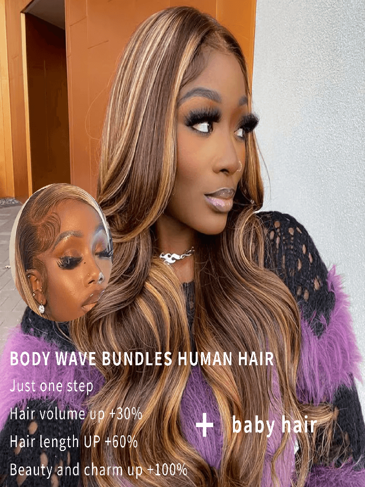 Rovess 30 30 30 30 Inch 4/27 Highlight Body Wave Hair Bundles Virgin Brazilian Hair Weave 4 Bundles
