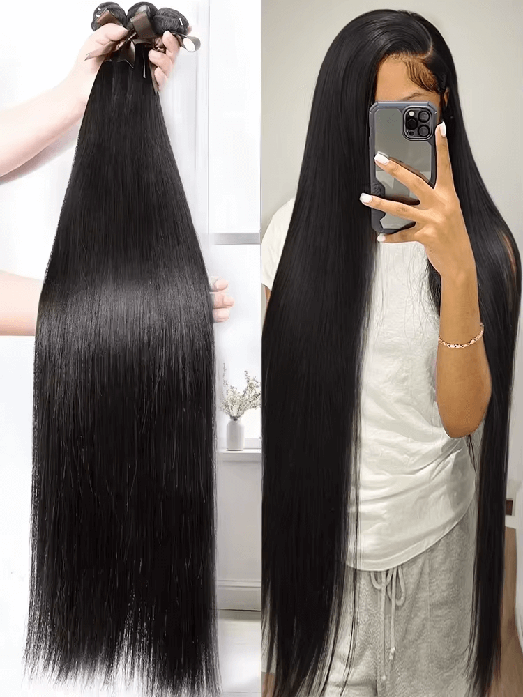 Rovess 34Inch Natural Black Straight Hair Bundles Luxury Salon Brazilian  100% Human Hair Bundles Glossy Hair bundles 4 Bundles