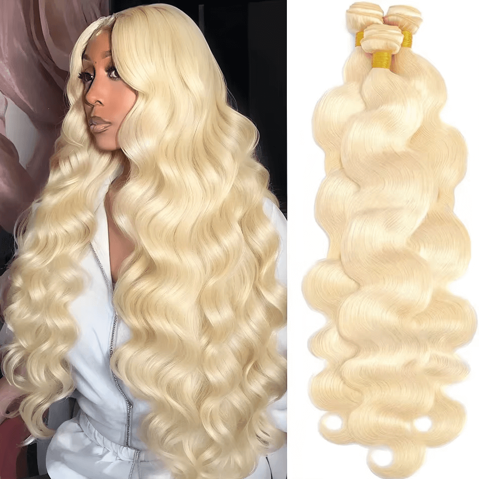 Tissage brésilien vierge Body Wave blond 613 Rovess de 40 à 76 cm, lot de 4 