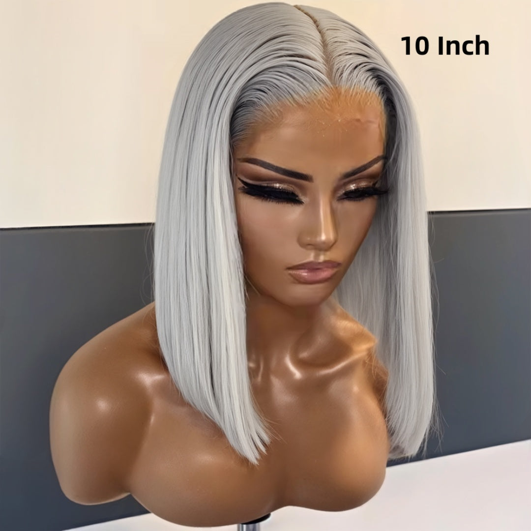 Rovess 13x4 Silver Grey Minimalist Lace Bob Wig Go Natural Ease
