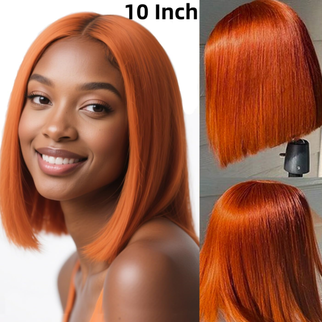 350 Orange Ginger Super Natural Hairline Short Bob Wig