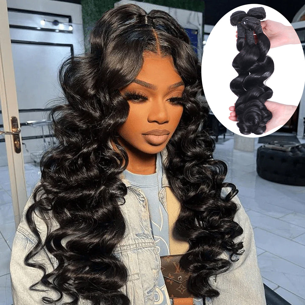 Rovess 16-34Inch Loose Waves Hair Bundles Virgin Brazilian Hair Weave 3 Bundles