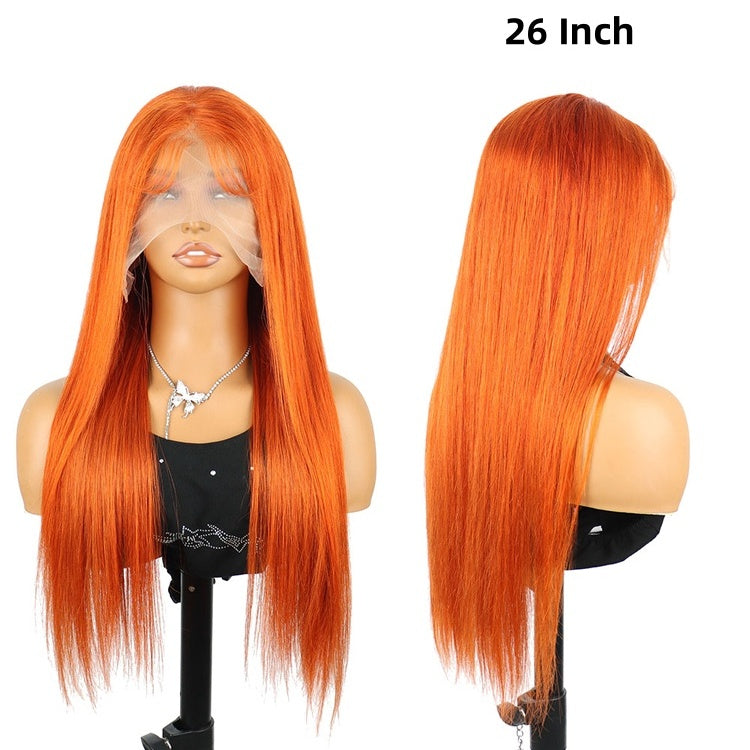 Perruques brésiliennes lisses avec dentelle frontale, cheveux humains, couleur orange roux, 30 pouces, 350, HD, 13x6, pré-épilées 