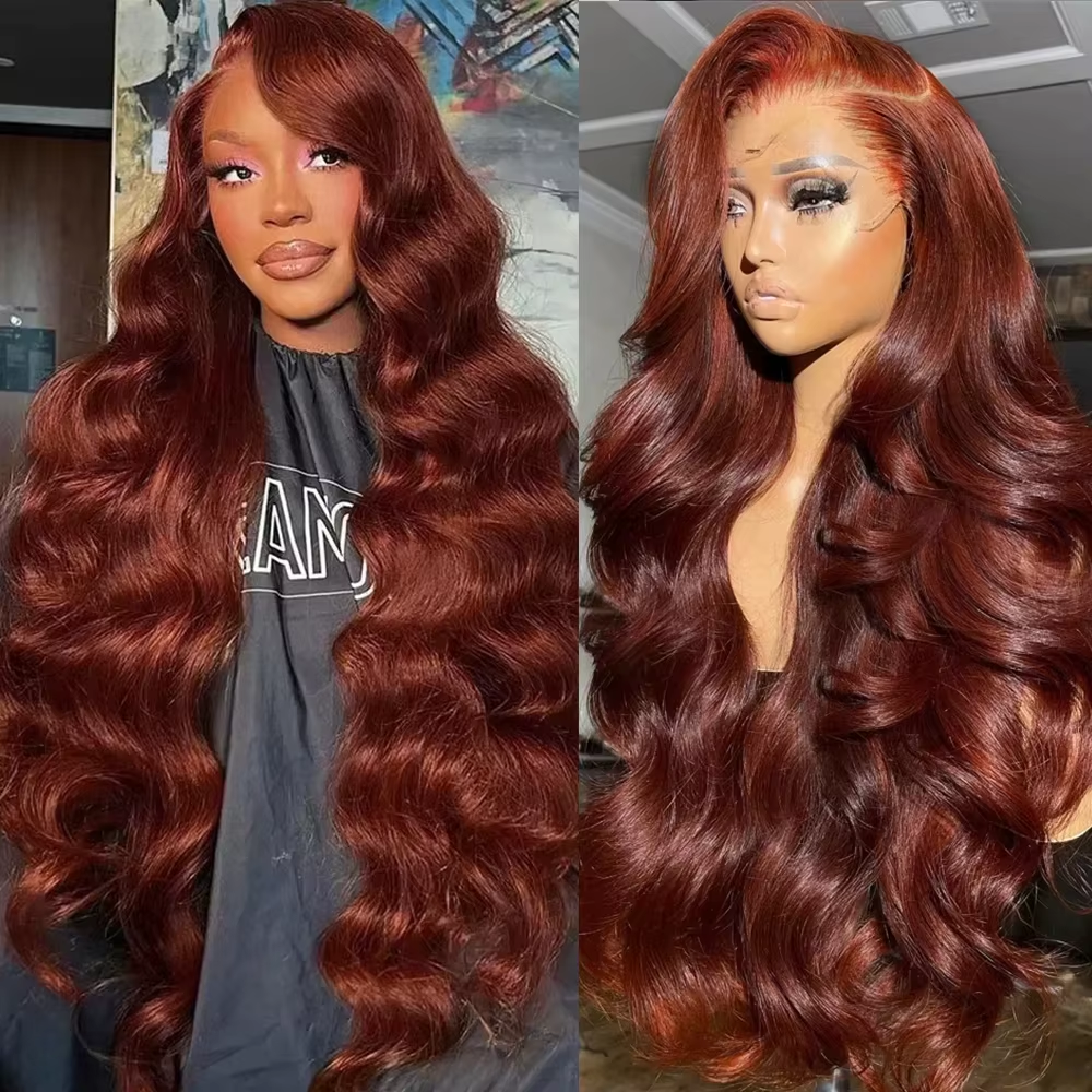 30 Inch Reddish Brown Body Wave Human Hair Wig 13x4 HD Lace Front Wigs Human Hair Pre Plucked