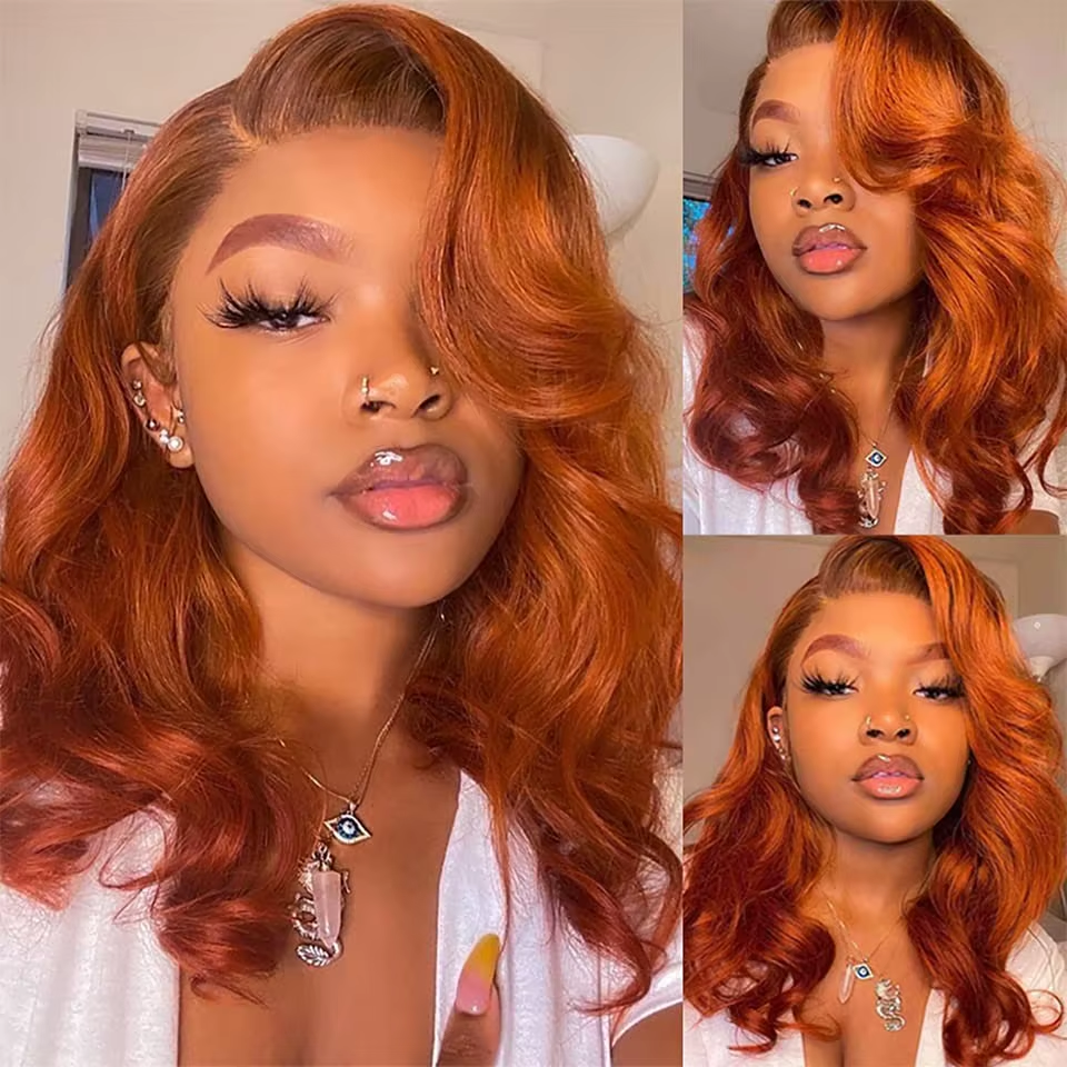350 Ginger Orange 5x5 Lace Frontal Body Wave Short Bob Wig