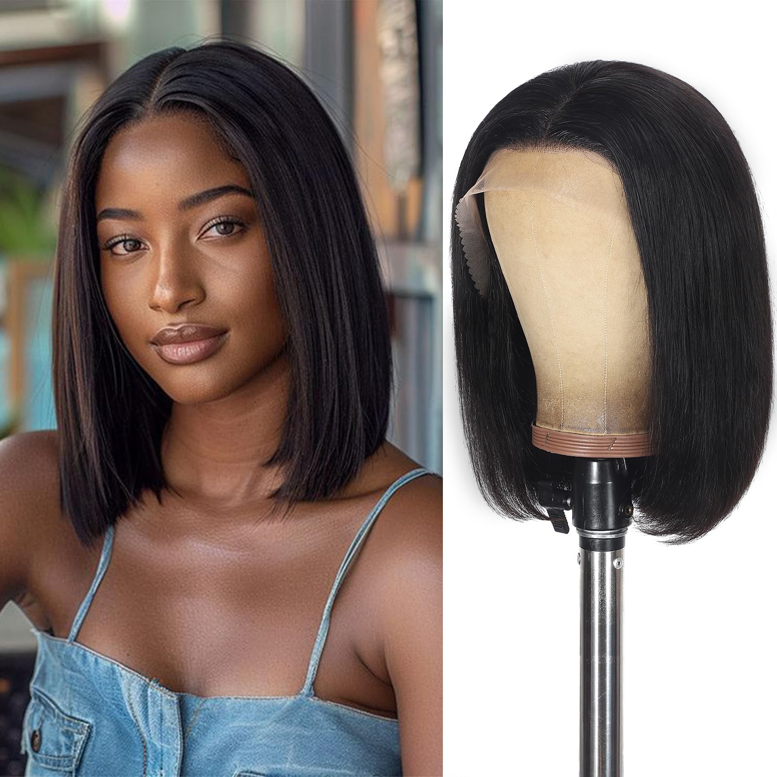 10 Inch Natural Black Bob Wig Human Hair 13x4 Lace Front Wigs Human Hair Short Straight Frontal Bob Wig For Black Women