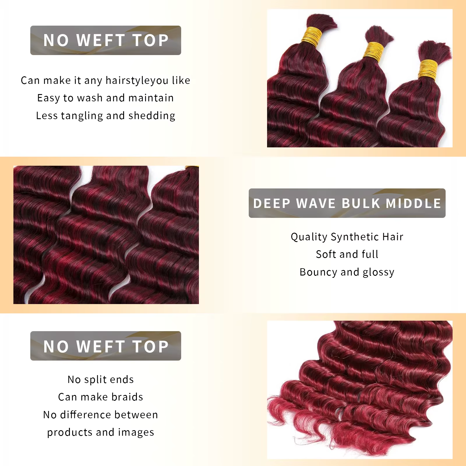 Rovess Virgin Human Hair 100% Unprocessed Boho Braiding 99j Burgundy Weaving Deep Wave Hair 4 Bundles