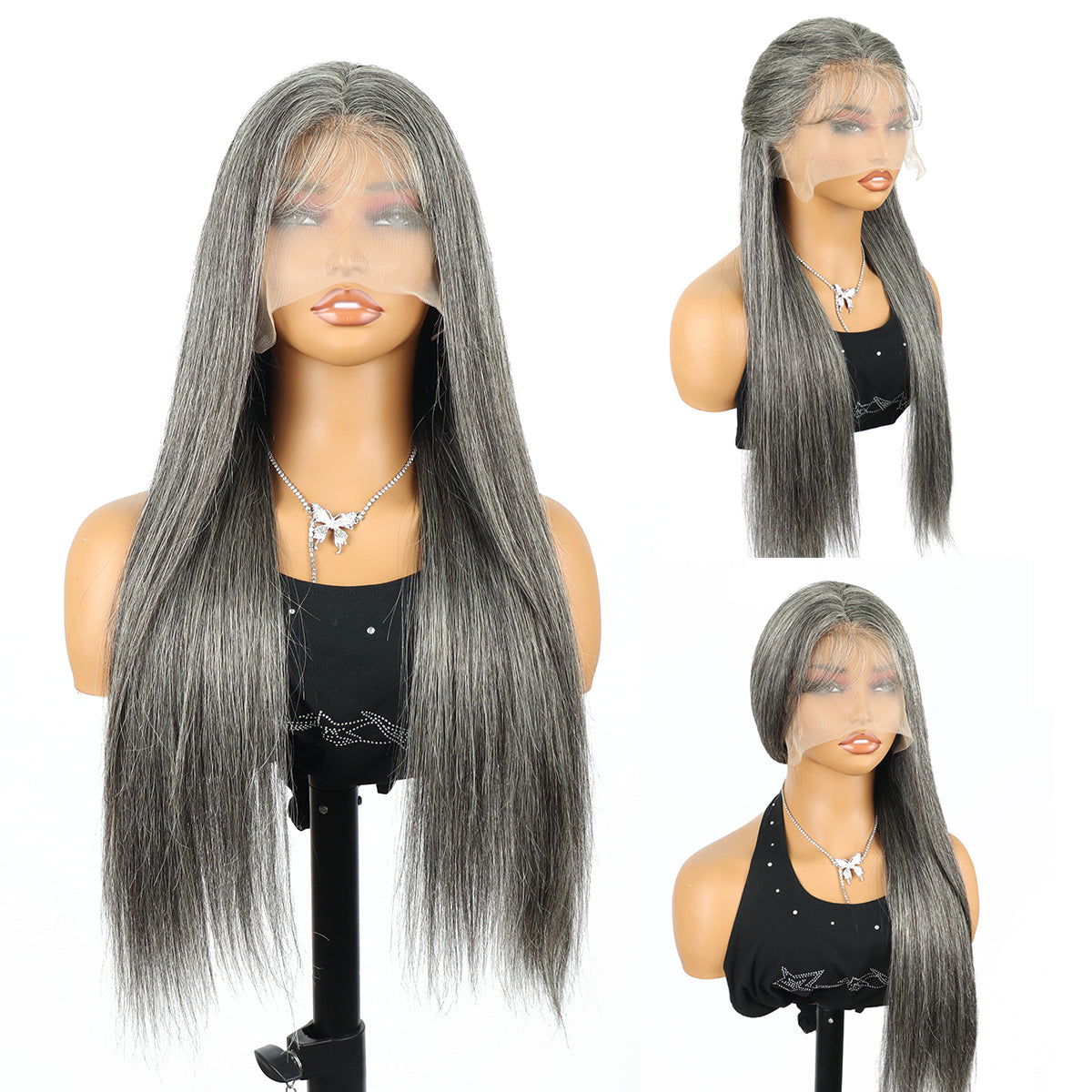 Rovess 13x4 Lace Front  Salt and Pepper Straight Wig 150% Density