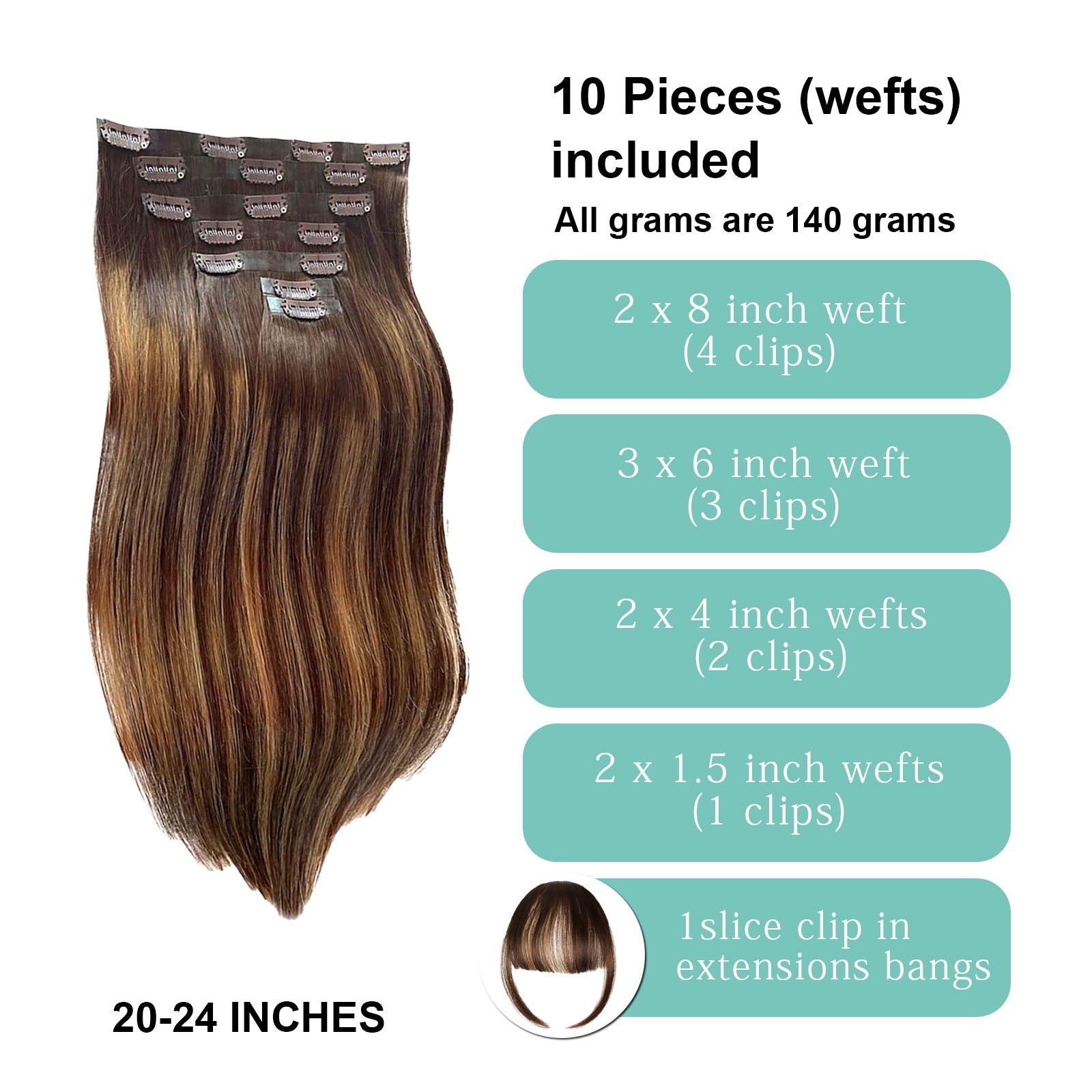 4/27 Highlight Clip in Hair Extension Human Hair 12A Human Hair Long Straight 22inch Clip in Extensions Human Hair