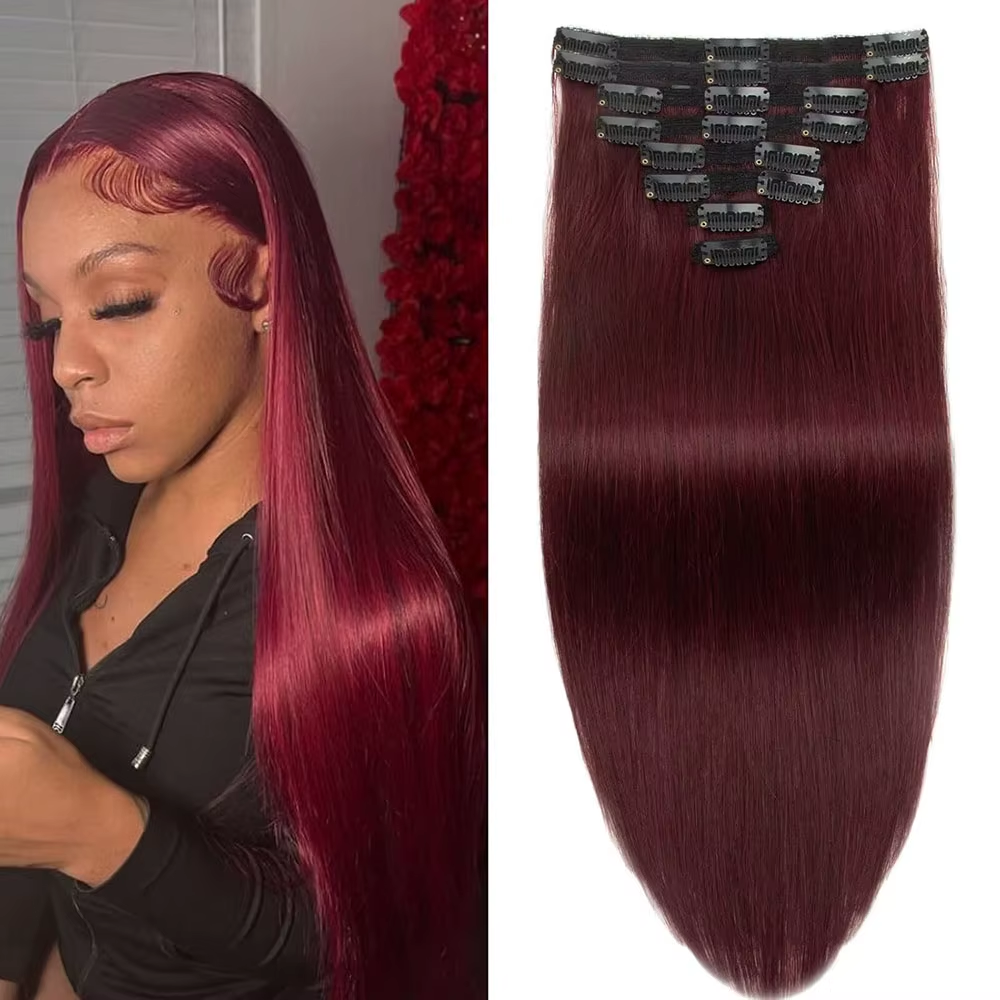 Clip in Hair Extensions Burgundy 99J Real Human Hair 140g Wine Red Natural Straight Clip in Human Hair Extensions For Women
