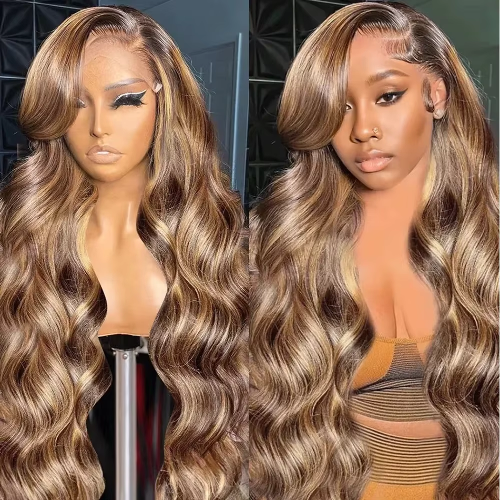 4/27 Highlight Body Wave Lace Front Human Hair 13x4 HD 28 30 Inch Blonde Ombre Wigs Human Hair For Black Women