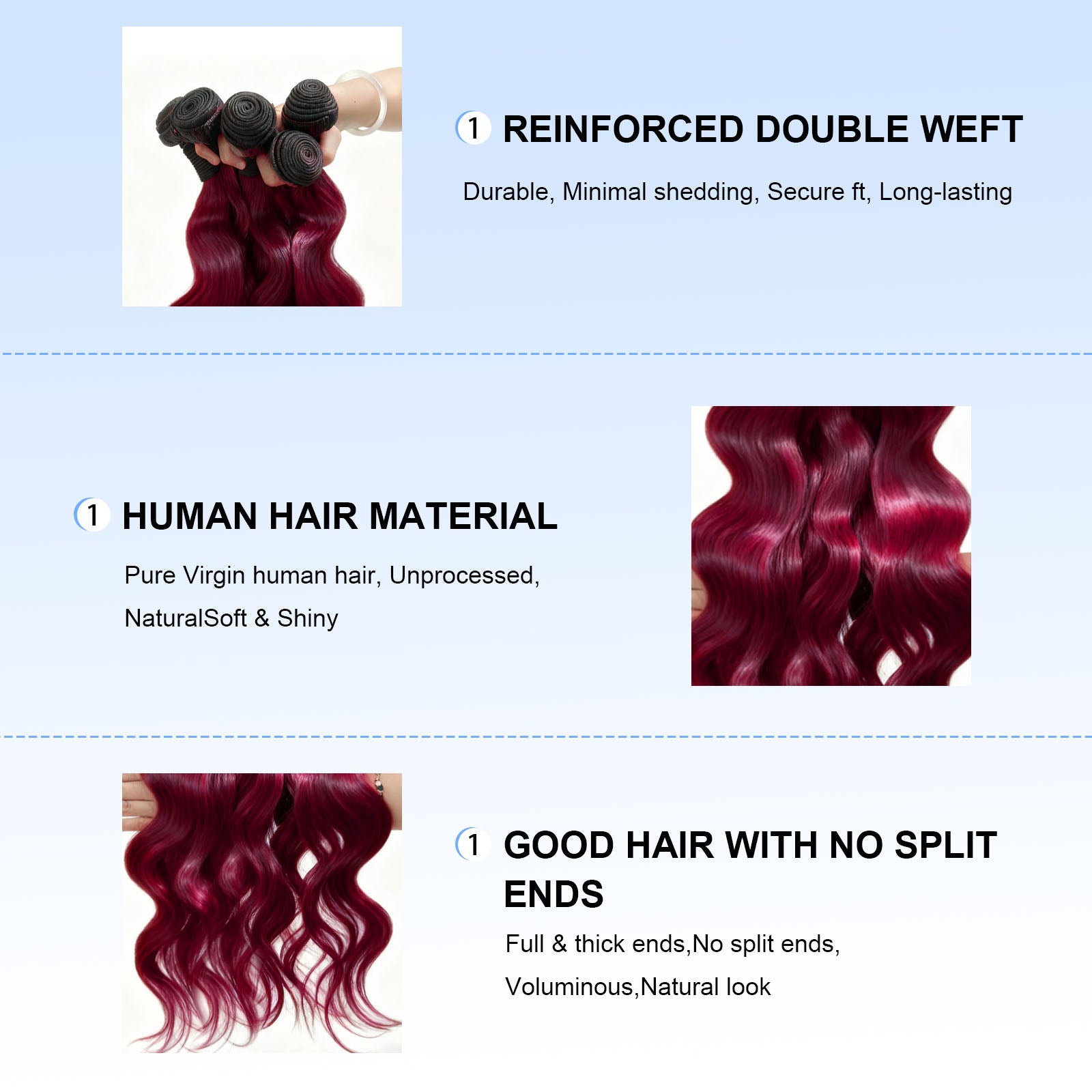 100% Real Human Hair Virgin Peruvian 99J Burgundy Body Wave Bundles – 16–34 Inch, 4-Pack Luxury Set, Silky & Full, 80–100g Each, Bold & Vibrant Wine Red Color