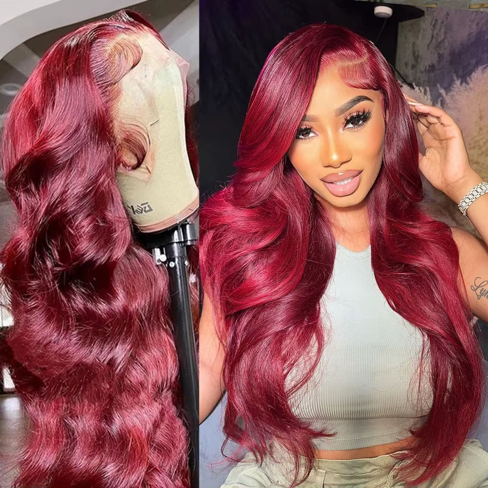 99j Burgundy Lace Front Human Hair Wig 18 Inch Lace Body Wave 13x4 HD Lace Frontal Wigs Human Hair For  Black Women