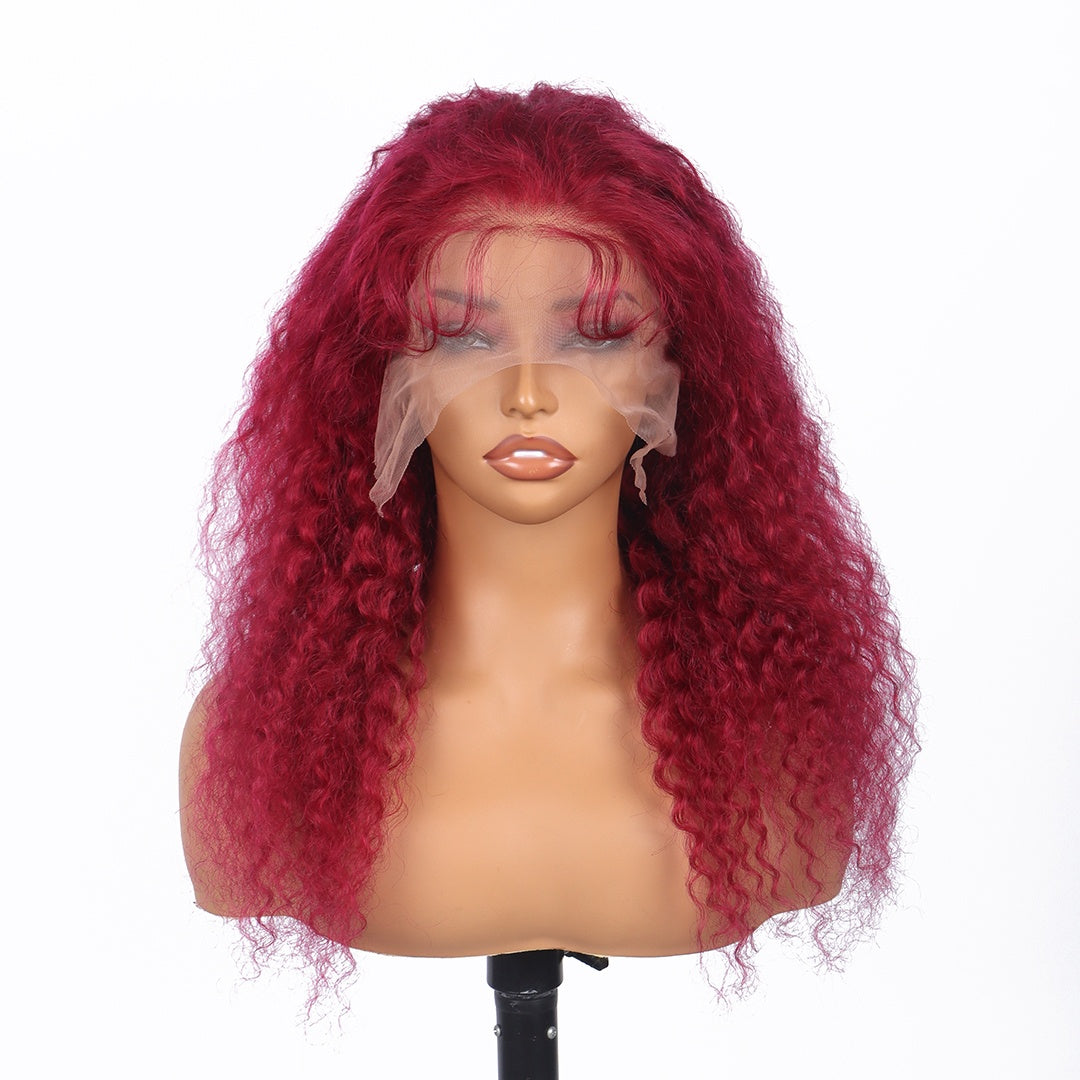 30 Inch 99j Burgundy Lace Front Wigs Human Hair Deep Wave 13x6 Lace Frontal Human Hair Wigs 99j Red Curly Wet And Wavy Wig﻿