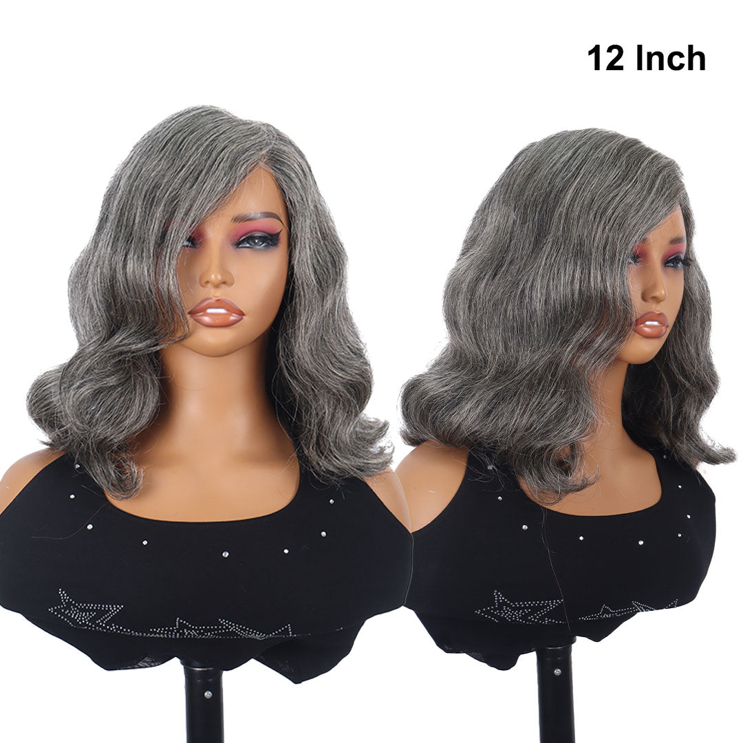Perruque Bob dégradée sel et poivre de 30 cm, perruque Bob ondulée sans colle de 12 x 13 cm, perruque grise adaptée aux débutants, cheveux courts gris 