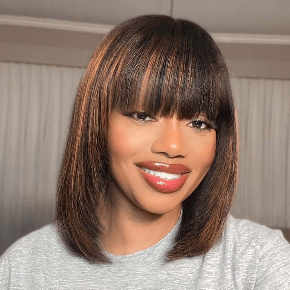 Just $9.9! Glueless Bob Wig w/ Bangs (Highlight Brown)
