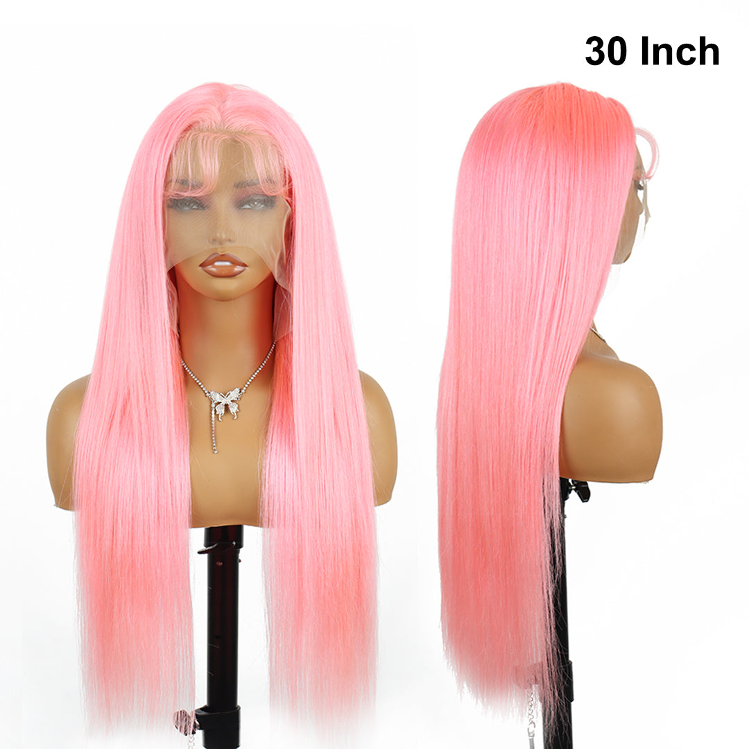 Perruque rose lisse en cheveux humains, 13x6, avec dentelle frontale, 30 pouces, pour femmes noires 