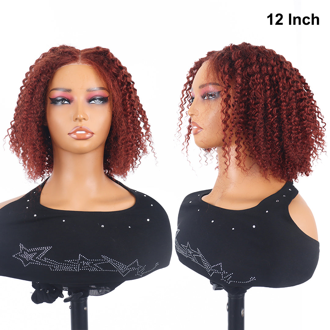 Wear&Go 5x5 Glueless Reddish Brown Curly Bob Wig 12 Inch Deep Wave Bob Wig  Short Curly Beyond Basics Bob Wig Human Hair Wigs