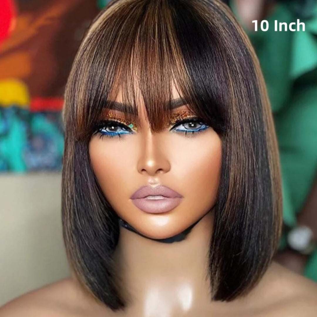 1/B30 Color Brown Hightlight Wig Glueless Lace Wig Breathable Cap Put On and Go
