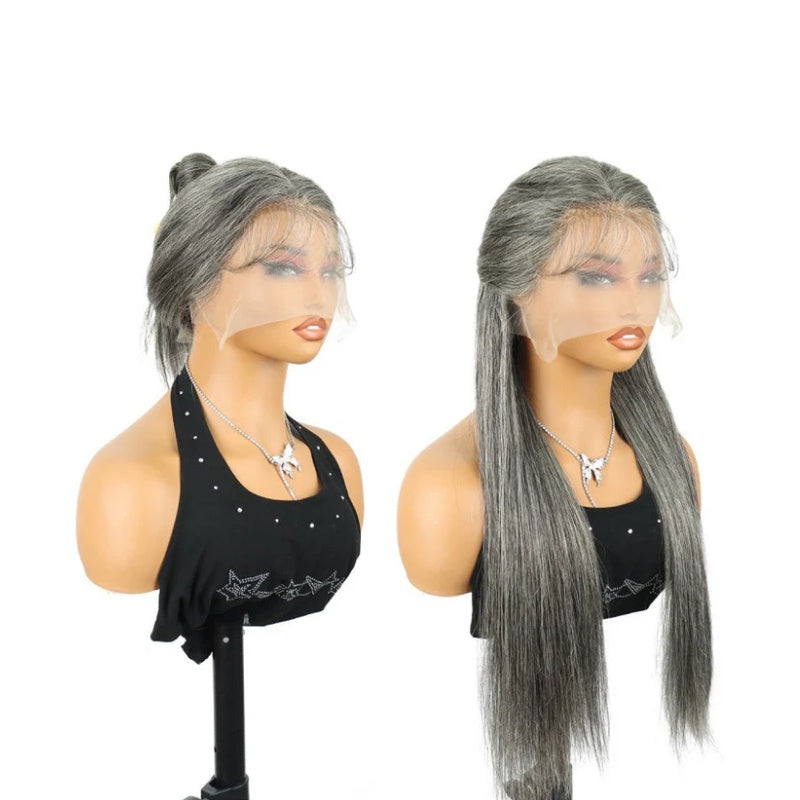 Rovess 13x4 Lace Front  Salt and Pepper Straight Wig Human Hair Gray Colored Lace Frontal Human Hair Wig Pre Plucked
