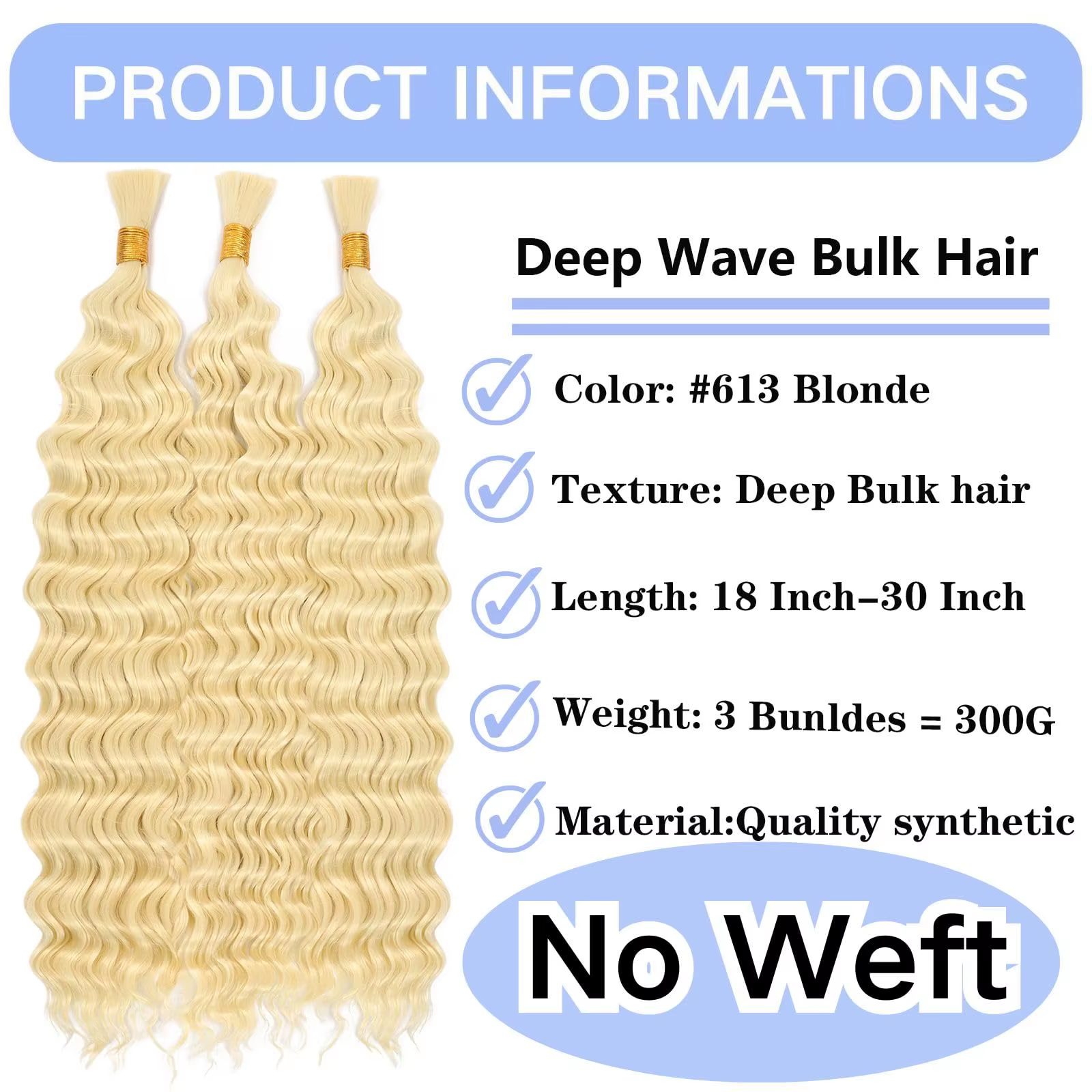 3 Bundle/Pack Boho Braids Human Hair Extensions 613 Blonde Deep Wave Bulk Human Hair For Braiding Bulk Human Hair No Weft Bundle