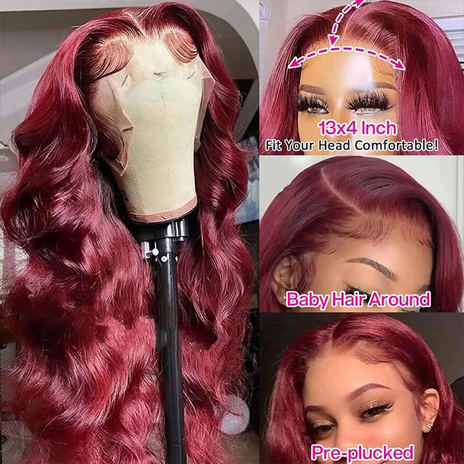 99j Burgundy Lace Front Human Hair Wig 18 Inch Lace Body Wave 13x4 HD Lace Frontal Wigs Human Hair For  Black Women