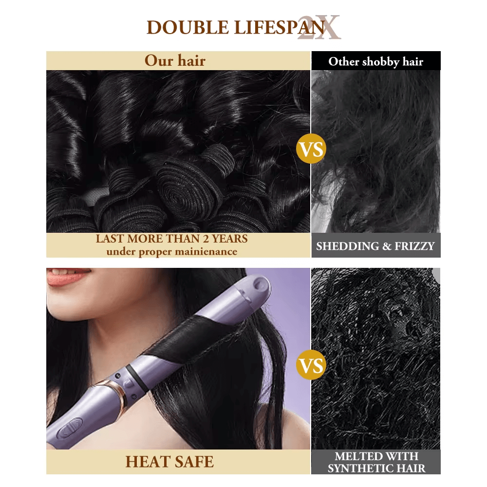 Tissage brésilien vierge ondulé Rovess de 40 à 80 cm, lot de 4 