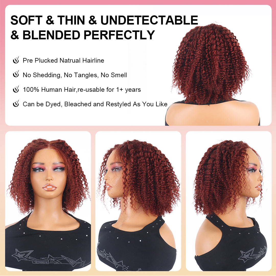 Wear&Go 5x5 Glueless Reddish Brown Curly Bob Wig 12 Inch Deep Wave Bob Wig  Short Curly Beyond Basics Bob Wig Human Hair Wigs