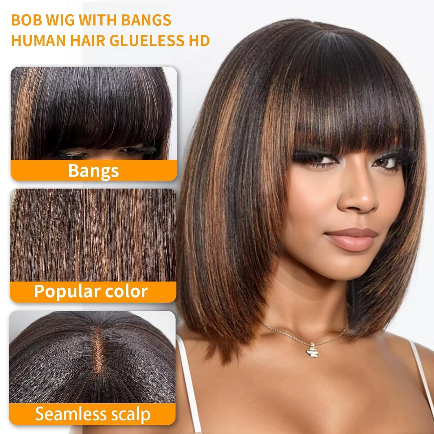 1B/30 Highlight Straight Bob Human Hair Wig With Bangs 10 Inch 2x1 Lace Front Wigs Ombre Color Short Bob Human Hair For Women