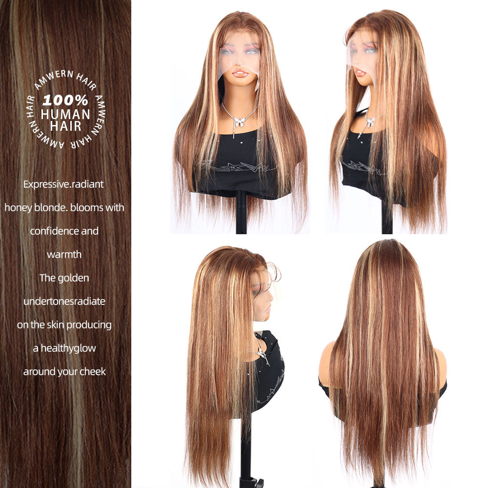 26 Inch 4/27 Ombre Highlight 13x4 13x6 Lace Front Wigs Human Hair 360 Straight Lace Frontal Wigs Human Hair Honey Blonde Wig For Women