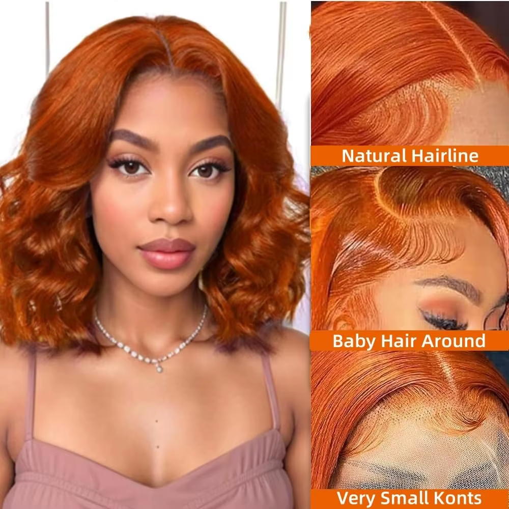350 Ginger Orange 5x5 Lace Frontal Body Wave Short Bob Wig