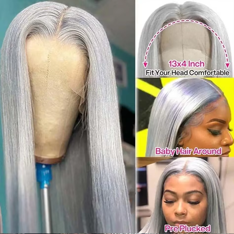 Roves Silver Grey Straight Curly Lace Front Wigs Human Hair Can Be Styled