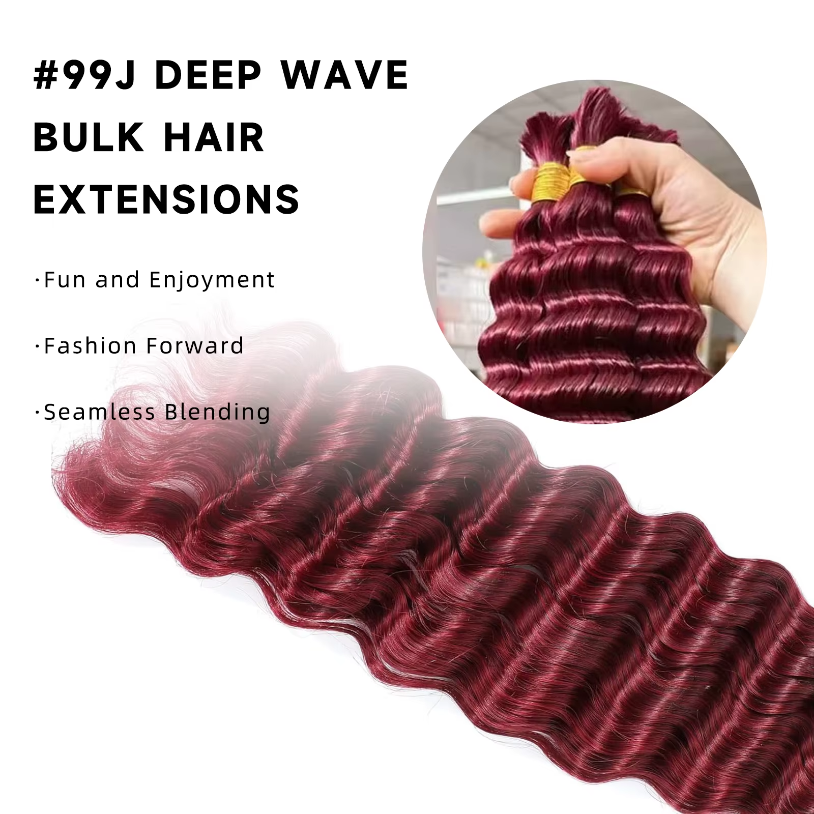 Rovess Virgin Human Hair 100% Unprocessed Boho Braiding 99j Burgundy Weaving Deep Wave Hair 4 Bundles