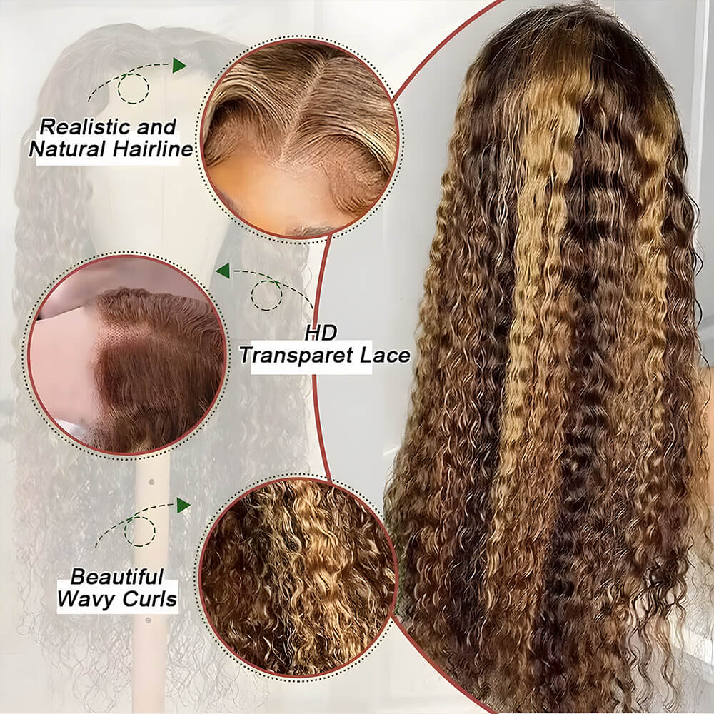 4/27 Highlight Ombre Curly Wigs 100% Brazilian Human Hair 13x6 Hd Lace Frontal Wig Honey Blonde 13x4 Deep Wave Human Hair For Women