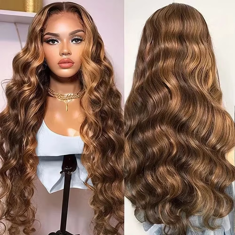 4/27 Highlight Body Wave Lace Front Human Hair 13x4 HD 28 30 Inch Blonde Ombre Wigs Human Hair For Black Women