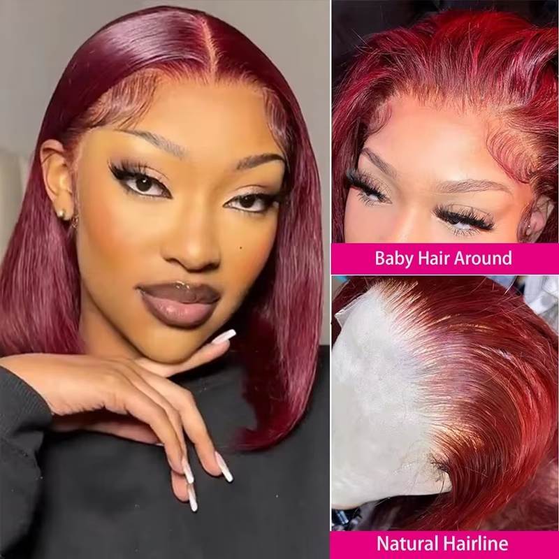 99J Burgundy Red Silky Minimalist 13x4 Lace Short Bob Wig