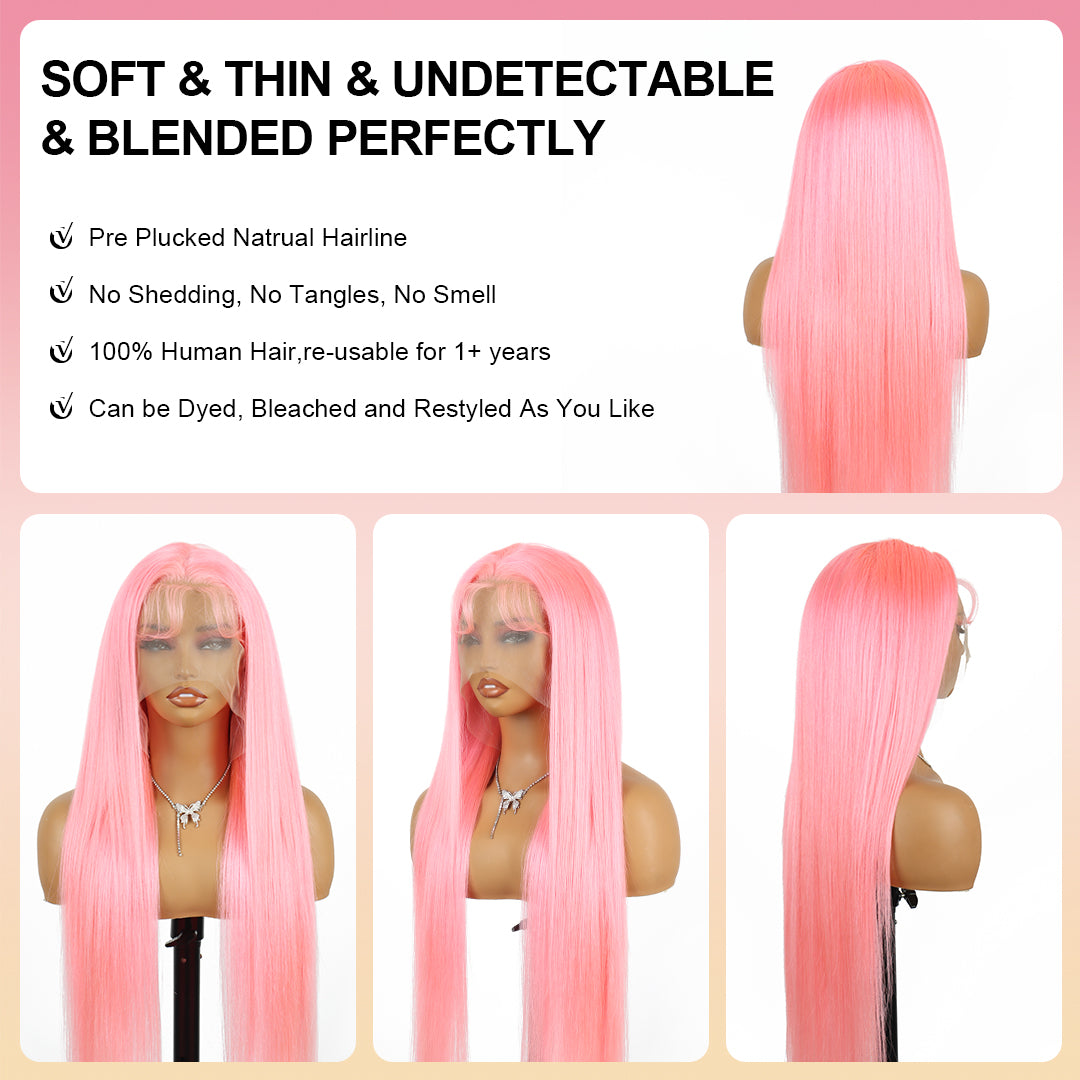 Perruque rose lisse en cheveux humains, 13x6, avec dentelle frontale, 30 pouces, pour femmes noires 