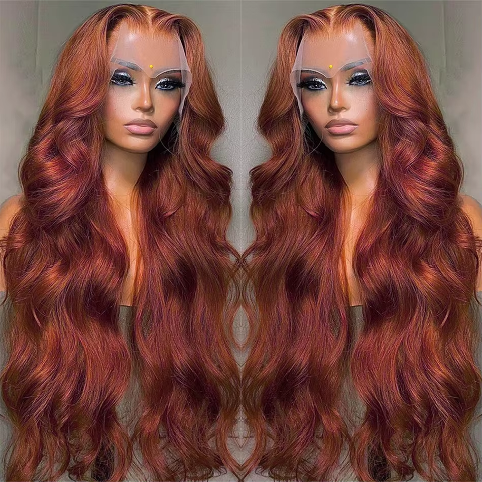 30 Inch Reddish Brown Body Wave Human Hair Wig 13x4 HD Lace Front Wigs Human Hair Pre Plucked