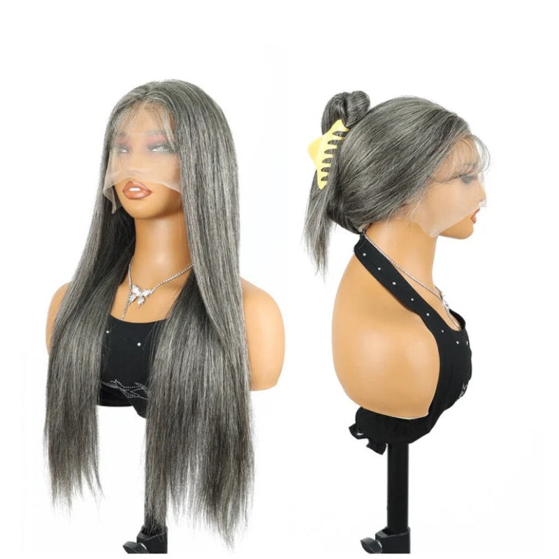 Rovess 13x4 Lace Front  Salt and Pepper Straight Wig Human Hair Gray Colored Lace Frontal Human Hair Wig Pre Plucked