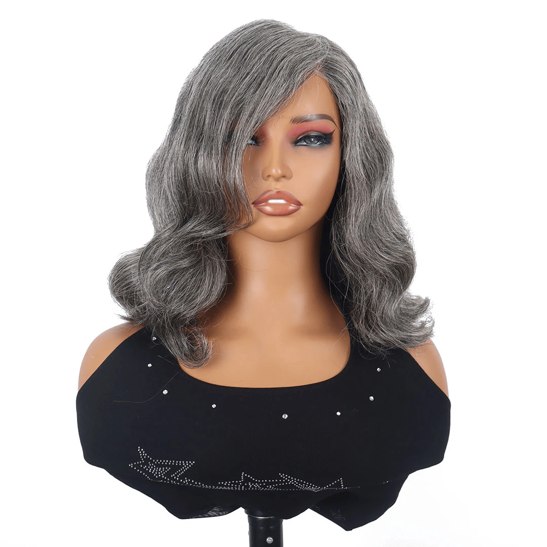 Perruque Bob dégradée sel et poivre de 30 cm, perruque Bob ondulée sans colle de 12 x 13 cm, perruque grise adaptée aux débutants, cheveux courts gris 