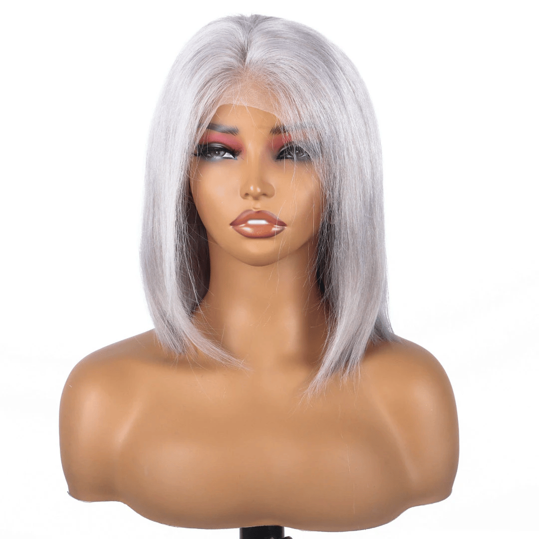 Rovess 13x4 Silver Grey Minimalist Lace Bob Wig Grey Wig Human Hair 10 Inch Silver Human Hair Wig 100% Real Human Hair