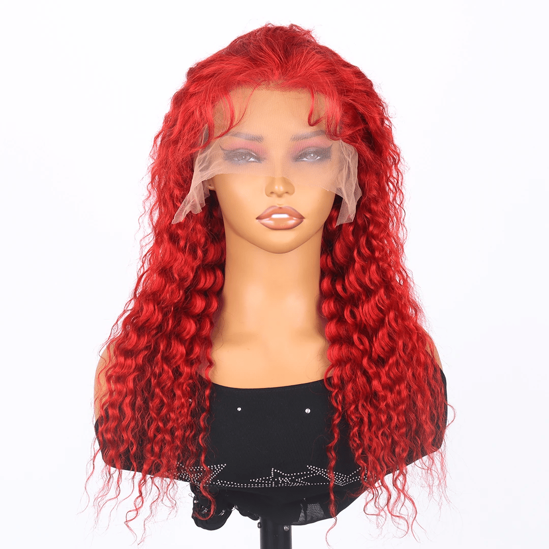 30 Inch Hot Red Lace Front Wigs Human Hair Red Deep Wave Human Hair Wigs 13x4 Lace Frontal Wigs Red Curly Wig For Black Women