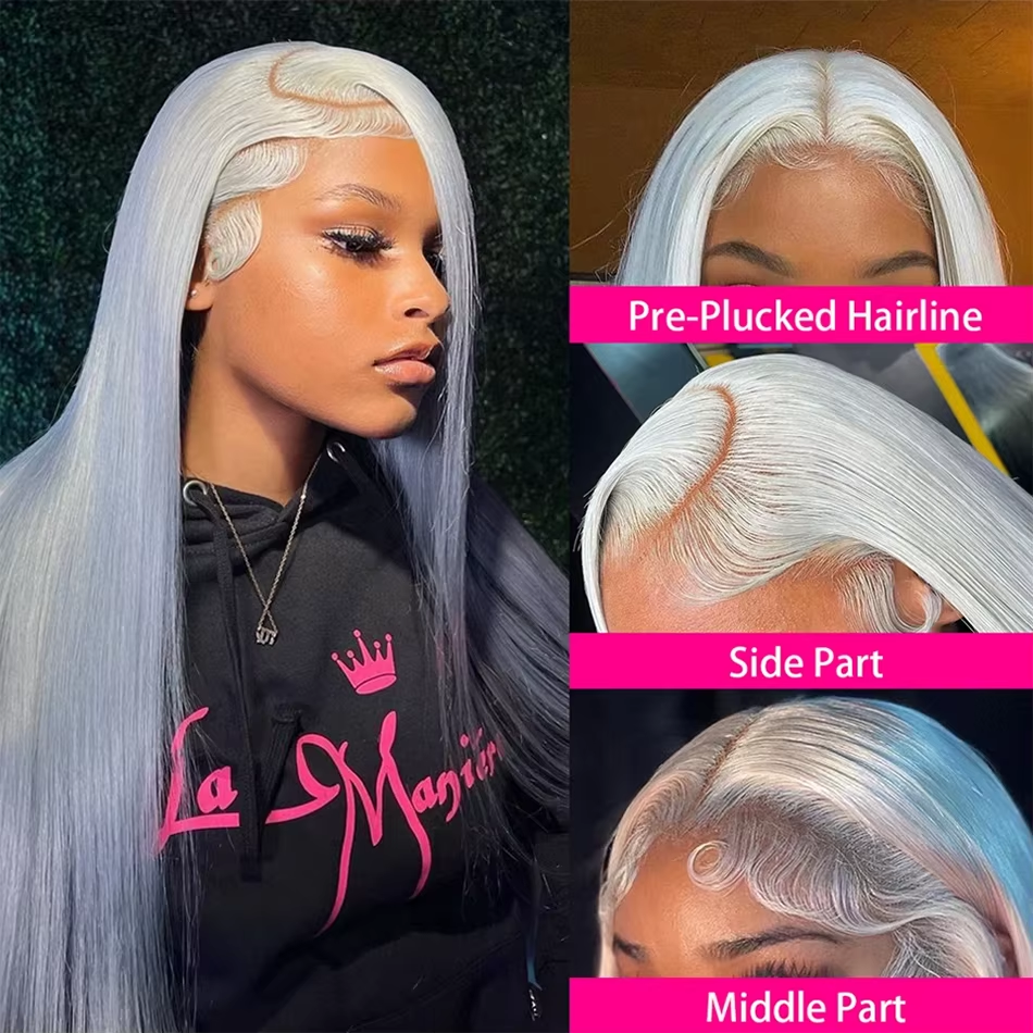 30In Silver Grey Bone Straight 13x4 Lace Frontal Human Hair Wigs Grey Straight Straight Wig Human Hair For  Black Women