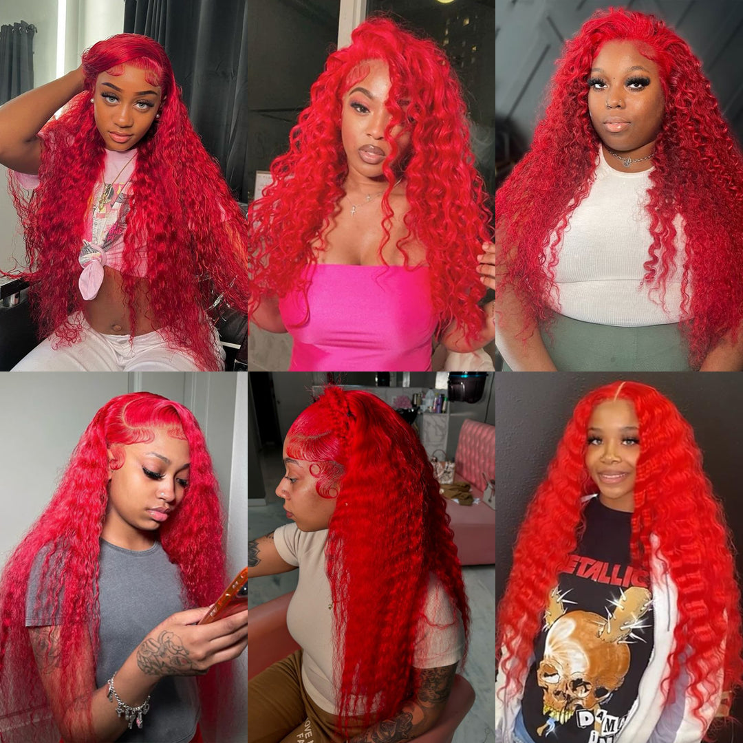 30 Inch Hot Red Lace Front Wigs Human Hair Red Deep Wave Human Hair Wigs 13x4 Lace Frontal Wigs Red Curly Wig For Black Women