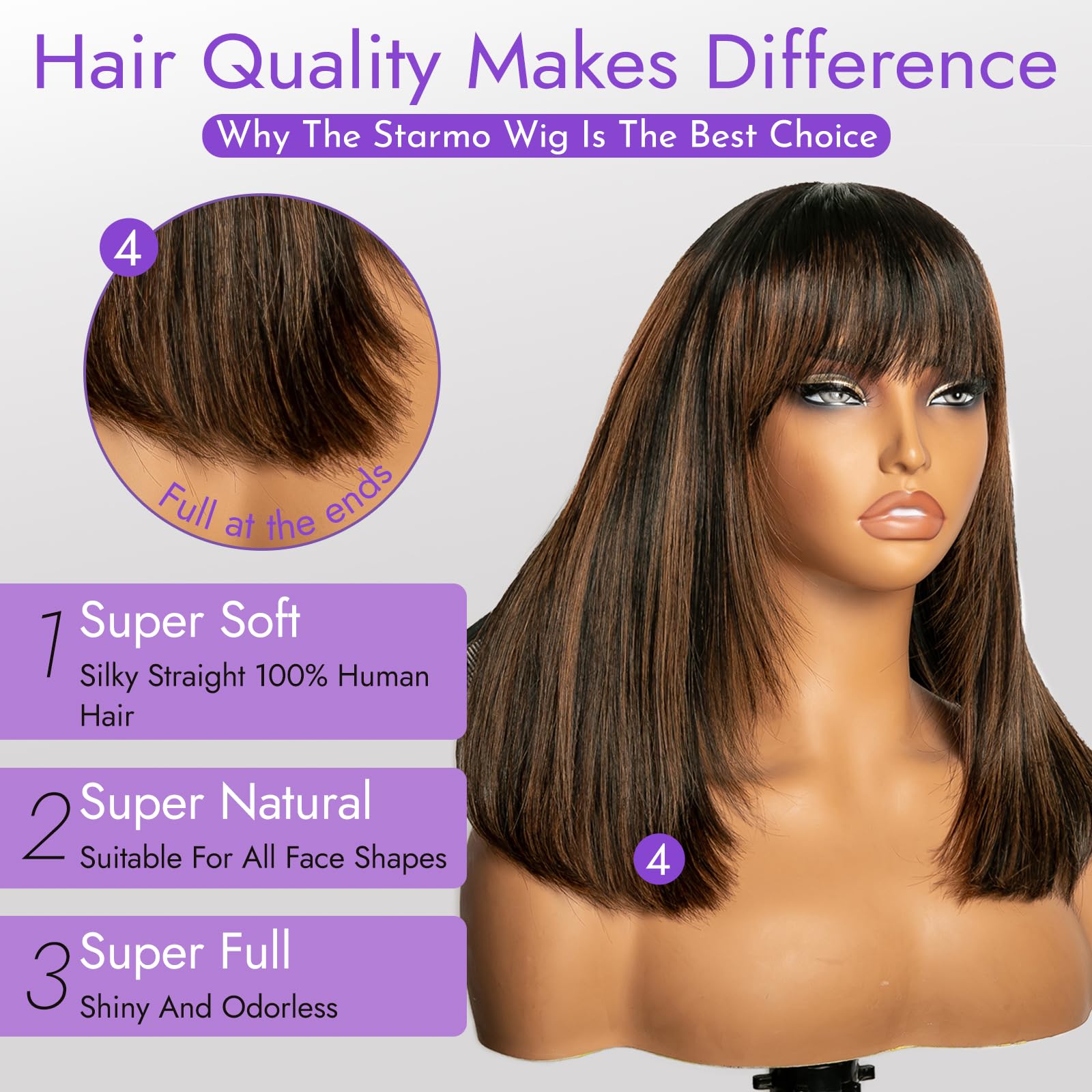 1/B30 Color Brown Hightlight Wig Glueless Lace Wig Breathable Cap Put On and Go