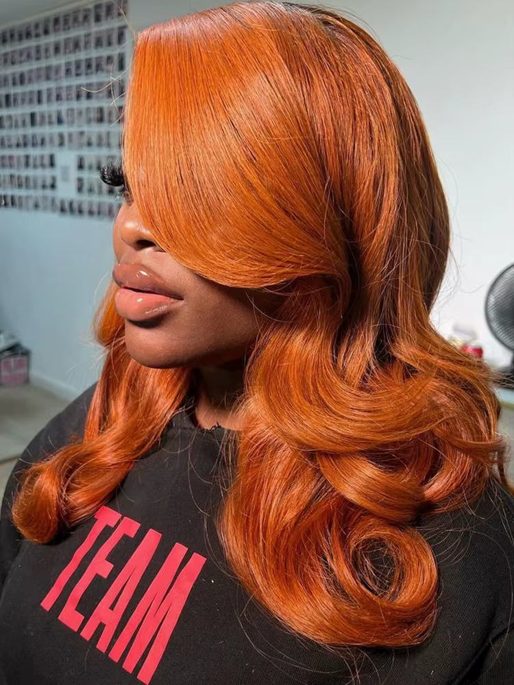 350 Ginger Orange 5x5 Lace Frontal Body Wave Short Bob Wig