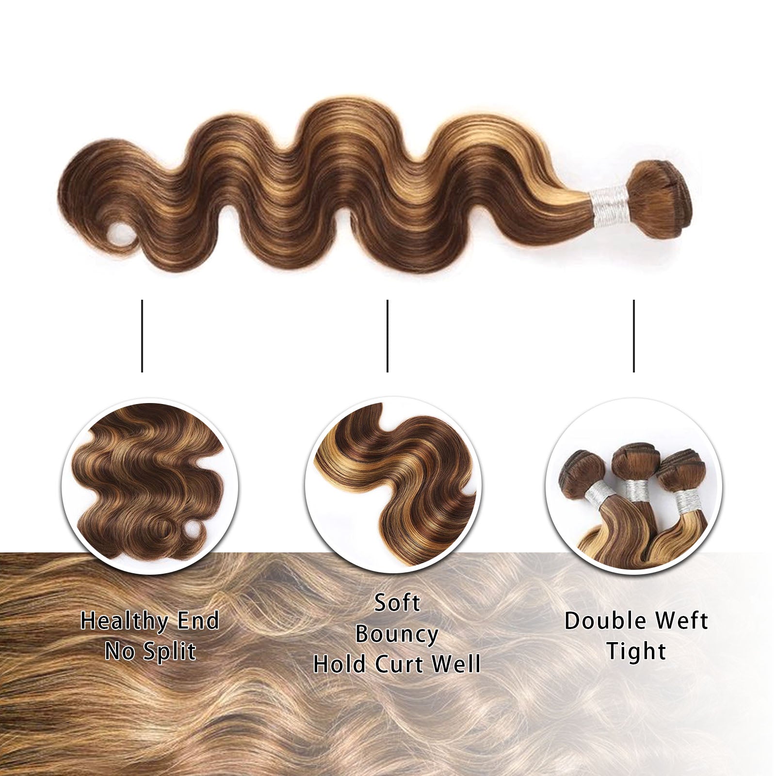 100% Real Human Hair Virgin Peruvian 427 Highlight Body Wave Bundles – 16–34 Inch, 4-Pack Luxury Set, Silky & Full, 80–100g Each, Perfect for Natural-Looking Highlights