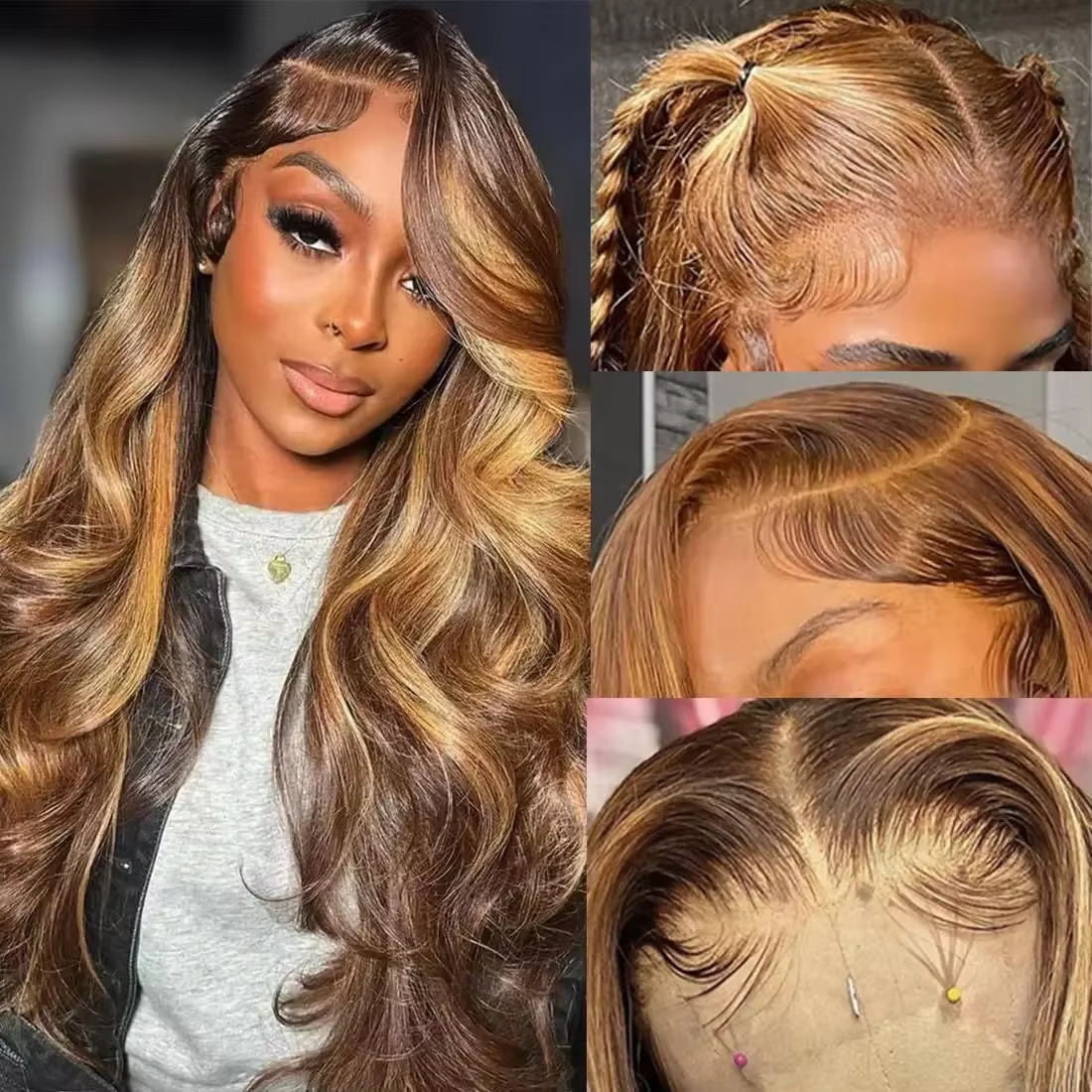 4/27 Highlight Body Wave Lace Front Human Hair 13x4 HD 28 30 Inch Blonde Ombre Wigs Human Hair For Black Women